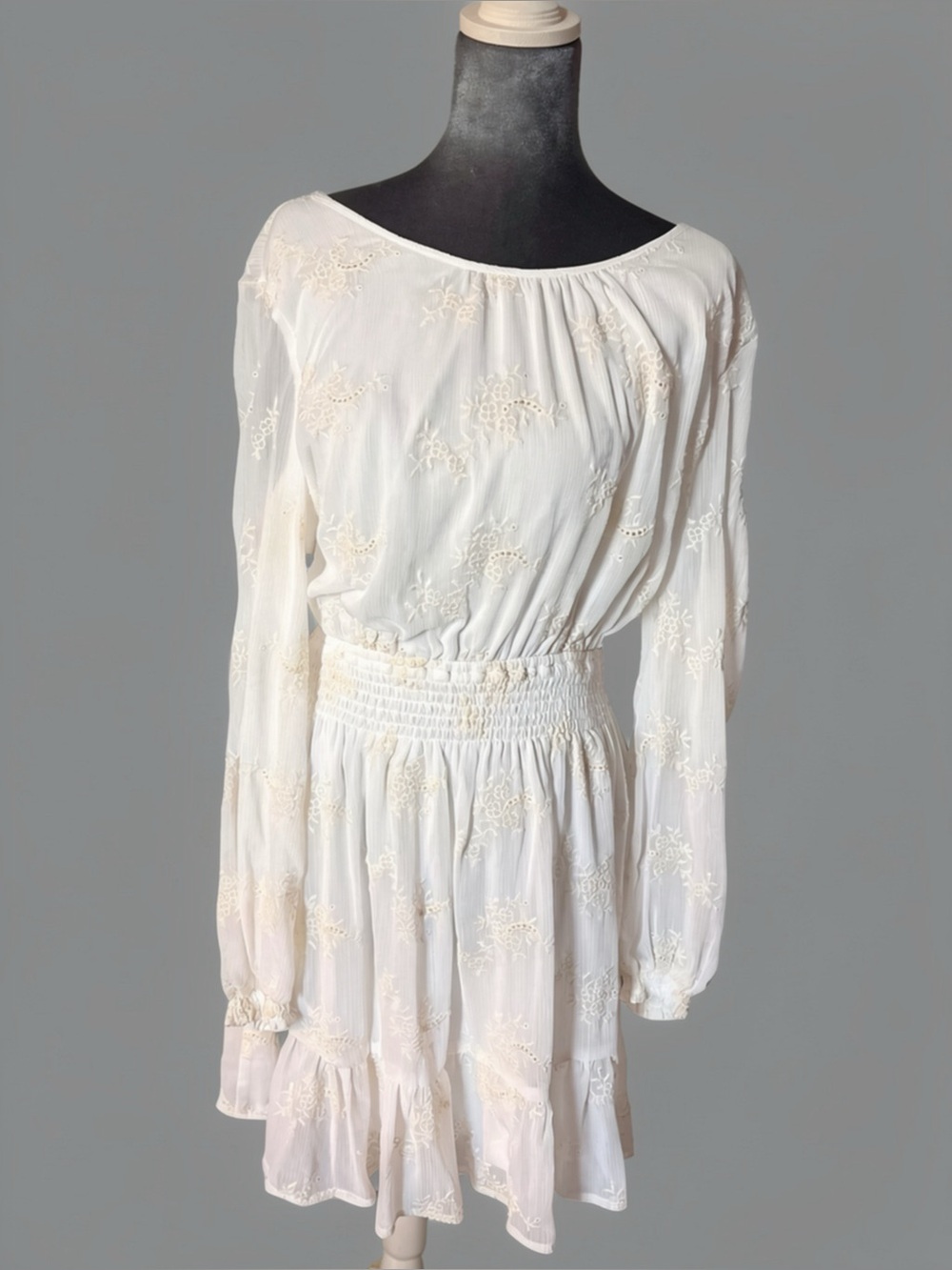 Lovestitch Bohemian Long Sleeve Embroidered Chiffon Dress Large